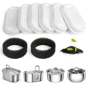 Petace Filtri Originali Fontanella per Gatti Acciaio Inox da 3,2 Litri, Confezione Trimestrtale da 6 Filtri a Carbone più 2 Spugne, Filtri di Ricambio per Fontanella per Gatti