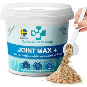European Pet Pharmacy Joint Max+ Integratori per Cani — Integratori per Cani per Articolazioni con Cozze Verdi per Recupero Mobilità, Tutte le Età, 140g in Polvere