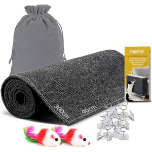 Petprive Tappeto Tiragraffi per Gatti Grandi e Piccolo 300x40cm XL Nero, Autoadesivo, Protezione Divano e Mobili con Giocattolo - Tiragraffi Per Gatti Adulti Xxl - Protezione Divano Graffi