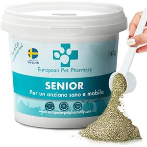 European Pet Pharmacy SENIOR Integratori per Cani Anziani - Glucosamina Condroitina MSM per Cani e Gatti con Dolori Articolari - Età 7+, 140 g in Polvere