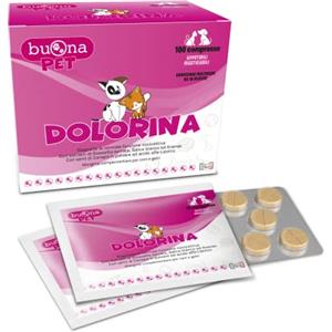 Buona Pet Dolorina Buona Pet Mangime Complementare per Cani e Gatti Con Boswellia, Salice Bianco, Acido Alfa Lipoico, Semi di Canapa e Ananas, Supporto alla Funzione Nocicettiva, 100 Compresse Appetibili