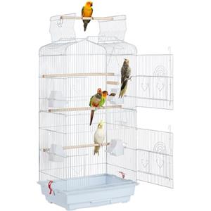 Yaheetech Gabbia Voliera per Uccelli Pappagalli Inseparabili Calopsite Parrocchetti con Tetto Apribile da Appendere in Metallo 46 x 35 x 92,5 cm Bianca