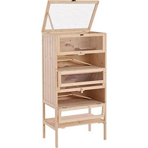 Pawhut Gabbia per Roditori e Criceti a 4 Ripiani con Tetto Apribile in Legno 60x40x120cm