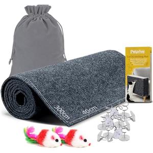 Petprive Tappeto Tiragraffi per Gatti Grandi e Piccolo 300x40cm XL Autoadesivo, Grigio Bluastro, Protezione Divano e Mobili con Giocattolo - Tiragraffi Per Gatti Adulti Xxl - Protezione Divano Graffi