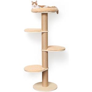 FUKUMARU Albero Tiragraffi per Gatti da Parete, 4 Piani con Cuccia Morbida, Torre di Arrampicata con Piattaforme, Graffiatoio e Osservatorio Uccelli - Montaggio a Muro o Finestra (Beige)