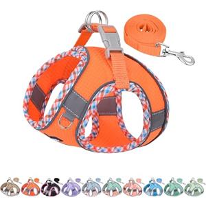 AIITLE Pettorina per cani anti-fuga, gilet anti-tiro con guinzaglio, strisce riflettenti, imbracature regolabili per animali domestici all'aperto per cani di taglia media, Arancia XS