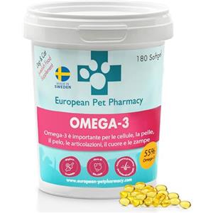 European Pet Pharmacy Olio di pesce Omega 3 per Cani/Gatti 180 Capsule Gel Morbide