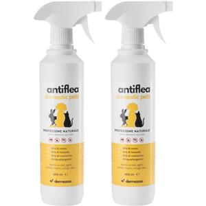 Dermazoo - Antiflea Domestic Pets Repellente Spray per Cani Gatti 500ml - A base di Oli naturali di Neem e Lavanda - Protezione contro Pulci, Zecche, Zanzare, Pappataci (2x 500ml)