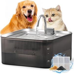 FUKUMARU Fontanella per Cani/Gatti. 7L. Fontana Automatica per Animali Domestici con Grandi Capacità in Acciaio Inox, Distributore d'Acqua con 3 Filtri di Ricambio