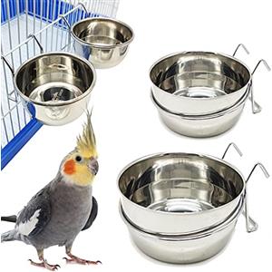 BPS BUENA PET SHOP 2 mangiatoia per mangiatoia per gabbia di uccelli, in acciaio inox, con gancio contenitore per alimenti, 4 misure ciotola per cibo ciondolo per uccelli pappagallo animale piccolo cane BPS-11129 * 2