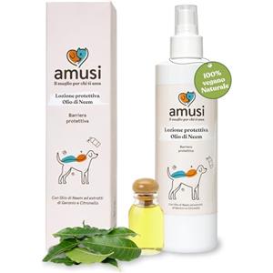 amusi Olio di Neem per Cani - 250 ml - Spray Antiparassitario Cani - antipulci per cani - Spray antizecche - Antiparassitario anti Zanzare Mosche Acari Pidocchi