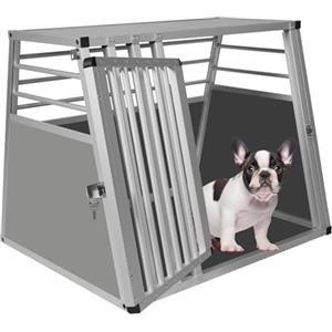 EUGAD Trasportino Cane Auto, Trasportino Cani Grande in Alluminio, Box Trasporto per Cani Grande Media, Cuccia Cane Esterno, Kennel per Canette con Chiusura per Viaggio Trasporto 80x65x65cm