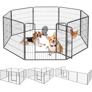 Qianruida Recinti Cani Parco Recinto per Cani Da Interno Ed Esterno Recinzione per Animali Domestici Con 8 Pannelli Di Metallo, Box per Cani, Gatti E Conigli, 80 X 80 cm