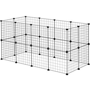 EUGAD Recinto per Coniglio da Interno, DIY Recinzione Libera con 24 Pannelli a Rete Metallici, Recinto per Animali Piccoli, Gabbia per Conigli Porcellino d'India Criceti Cuccioli 145x72x72cm Nero