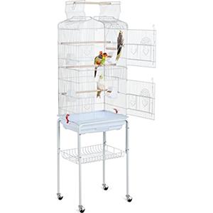 Yaheetech Gabbia Voliera per Uccelli Pappagalli Inseparabili Calopsite Parrochetti in Metallo con Piedistallo Ruote e Tetto Apribile 46 x 35,3 x 150,6 cm Bianca