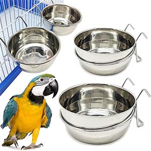 BPS BUENA PET SHOP 2 x mangiatoia per bevitore per gabbia di pappagallo in acciaio inox con gancio contenitore per alimenti 4 dimensioni ciotola per cibo ciondolo per uccelli pappagallo animale piccolo cane BPS-11130*2