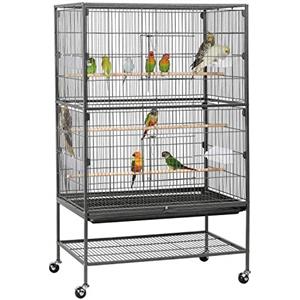 Yaheetech Gabbia Voliera per Pappagalli Uccelli Grandi Inseparabili Calopsite con Piedistallo Ruote in Metallo da Interno e Esterno 79 x 51,8 x 132 cm Nero