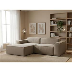 Talamo Italia - Divano fisso con penisola Nadia, Divano componibile a 2 posti con penisola sinistra, Sofà in tessuto, 100% Made in Italy, Cm 220x170h70, Tortora