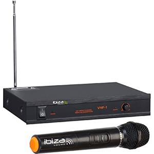 Ibiza - VHF1A - Sistema microfonico wireless con 1 microfono VHF e 1 ricevitore - 1 canale 207,5MHz - Nero