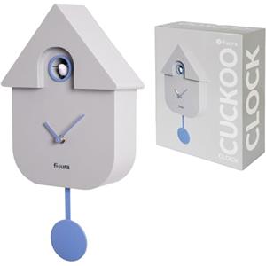 Fisura - Orologio cucù grigio, blu e bianco. Orologio moderno a pendolo. Orologio da parete originale da regalare. 3 batterie AA non incluse. Misure: 21,5 x 8 x 41,5. Plastica ABS.