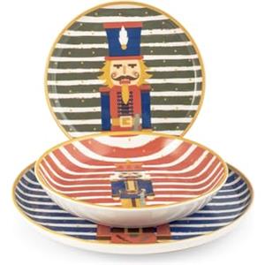 H&H, Servizio tavola 12 pezzi William, set tavola natalizio, decoro schiaccianoci, in stoneware, lavabile in lavastoviglie