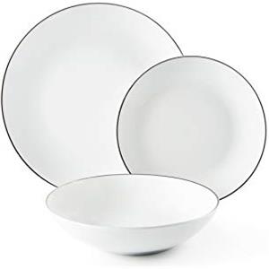 Excelsa Platinum Servizio Piatti 18 Pezzi, Porcellana, Bianchi con Bordo Argento