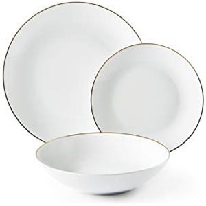 Excelsa Gold Servizio Piatti 18 Pezzi, Porcellana, Bianco con Bordo Oro