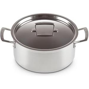 Le Creuset Pentola con coperchio in acciaio inox, diameter 24 cm, Volume 5.3L, Ottimale per Tutte le Fonti di Calore, Induzione Inclusa, 96200724001000