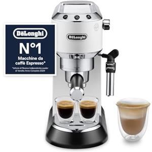 De'Longhi Dedica EC685.W Macchina Caffè Espresso Manuale, Caffè Polvere o Cialde E.S.E., Montalatte classico per Cappuccini, Spegnimento Automatico, Serbatoio 1L, Filtro Singolo/Doppio, Bianco