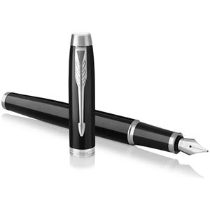 Parker IM Penna Stilografica | Punta Sottile e Ricarica di Inchiostro Blu | Confezione Regalo | Black Lacquer Chrome Trim