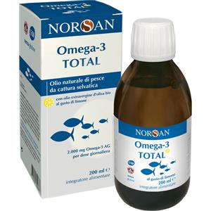 SAN OMEGA Norsan Omega 3 Total 200ml - Integratore con Olio di Pesce, Olio d'Oliva Biologico e Vitamine D3 ed E, Gusto Limone