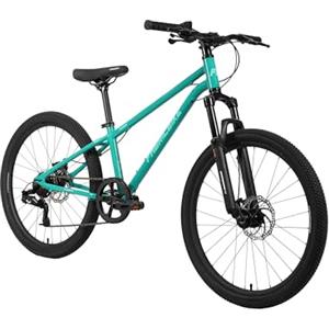 FabricBike Terra - MTB Mountain Bike 24 alluminio per bambini 8, 9, 10 e 11 anni, Bicicletta 24 Pollici, 7 velocità, freni a disco, Sospensione. (Teal Green)
