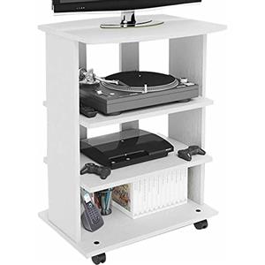 BAKAJI Mobile TV in Legno MDF con 3 Ripiani Porta Console Videogiochi DVD e 4 Ruote Mobiletto Carrello Porta Televisore Design Moderno Dimensione 60 x 45 x 80,5 cm (Bianco)