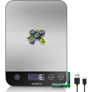 izeyu 【Ricaricabile & 15KG】 Bilancia Cucina Digitale, USB C Elettronica Bilancia da Cucina,Alta Precisione 1g/0.1oz Bilancia Alimenti, Professionale con Funzione Tare, Batterie Incluse