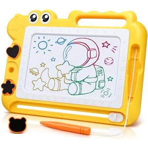 AiTuiTui Dinosauro Lavagna Cancellabile Magnetica Giochi Bambini 3 4 5 Anni, Lavagnetta Magica Cancellabili Gioco Educativi e Regalo per Bimbo Bambina 3-5 Anni, 4 Zona Colore 3 Stampini 1 Penna, Giallo