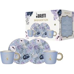 Bialetti Set 2 tazzine e 2 piattini Bridgerton, Porcellana, No Lavastoviglie, No Microonde, 80ml