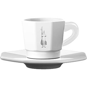 Bialetti Tazzine Ottagonali, Set 4 Tazzine, Bianco e Silver, 75 ml