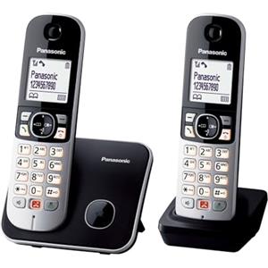 Panasonic KX-TG6852JTB Telefono Cordless Digitale, Unità Base e 2 Ricevitori, ID Chiamante, Blocco Chiamate Indesiderate, Suoneria Categoria, Display LCD, Tastiera Illuminata, Nero