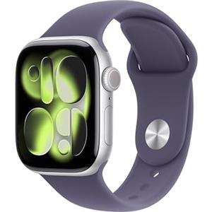 Apple Watch Series 11 GPS, Cassa 42 mm in alluminio color argento con Cinturino Sport viola nebbia - M/L