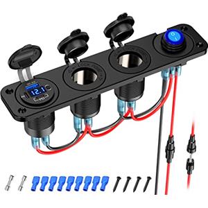 Qidoe (4 in 1) PD 30W USB C 12V 24V Presa per Marina: Presa USB da Pannello Interruttori DC 12 volt 150W Adattatore Accendisigari Caricabatteria Impermeabile per iPhone Auto Camper Roulotte