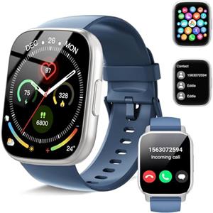 Poounur Smartwatch Uomo Donna Chiamate Bluetooth, Orologio Smart Watch con Display LCD 1.95", Monitoraggio Frequenza Cardiaca e SpO2, Impermeabil IP68 112 modalità Fitness, Fitness Tracker per Android iOS Blu