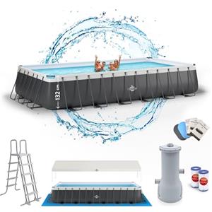 Dardaruga Piscina Fuori Terra 733 x 366 x 132 cm + Scala + Telo Copertura + Telo Base + Pompa Filtro Risparmio Energetico + 2 Cartucce Filtro, Mod. SAMOA