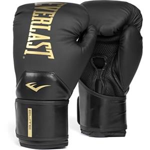 Everlast Guanti da Boxe Everlast Elite 2 10oz, Oro/Nero, per Sacco, Allenamento e Sparring, Chiusura a Strappo, Barra Ergonomica, Schiuma a Strati - Autentico Everlast