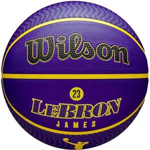 Wilson Pallone da Basket da Esterno NBA Player Icon, Ispirato a Lebron James, Palla Che Offre Una Presa Eccezionale e Un Utilizzo Adattabile, Colore: Viola/Giallo, Taglia: 7