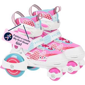 HUDORA Pattini a rotelle My First Quad Girl, misure 30-33, pattini a rotelle di qualità per bambini fino a 20kg, pattini regolabili, sicuri e con rotelle grandi per iniziare