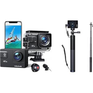 WOLFANG Action Cam GA300 4K60FPS & Set di Selfie Stick Ricaricabile