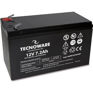 Tecnoware Power Systems, Batteria al Piombo 12V 7.2Ah, Per UPS, Videosorveglianza e Allarme, Attacco Faston 6.3 mm, Batteria di Lunga Durata, Nero, 7.2 Ah