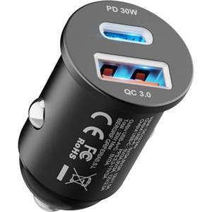 GRIFEMA Caricatore Auto USB C 30W, Adattatore Accendisigari a Doppia Porta con PD 30W e QC 3.0 18W, Ricarica Rapida per iPhone 17 16 15 14 Pro, Samsung Galaxy S25 S24 Ultra, Accessori Auto, Alluminio