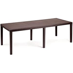 Dmora - Tavolo da esterno Roma, Ripiano rettangolare allungabile da pranzo, Tavolo da giardino estensibile effetto rattan, 100% Made in Italy, 150/220x90h72 cm, Marrone