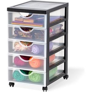 Iris Ohyama Cassettiera in plastica con ruote, 5 cassetti piatti, colore bianco opaco, maniglie per tirare, per camera da letto, scuola e ufficio, senza BPA, cassettiera, formato A4 Drawer, DDDC-350